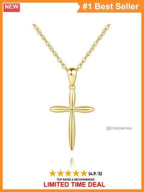14k Gold Plated Cross Necklace Rope Chain Pendant